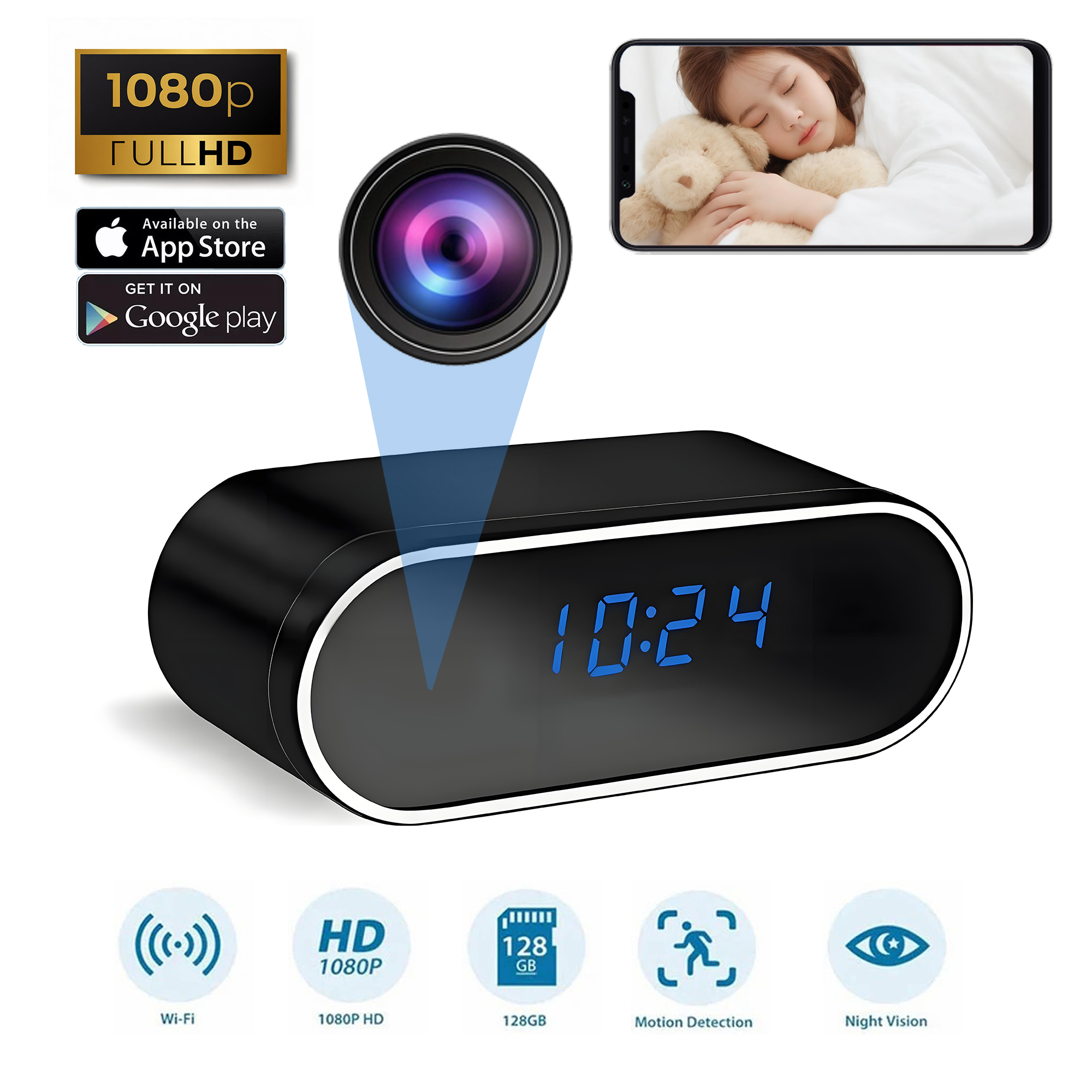 Hidden Camera Clock - WIFI Mini Clock Camera HD 1080P
