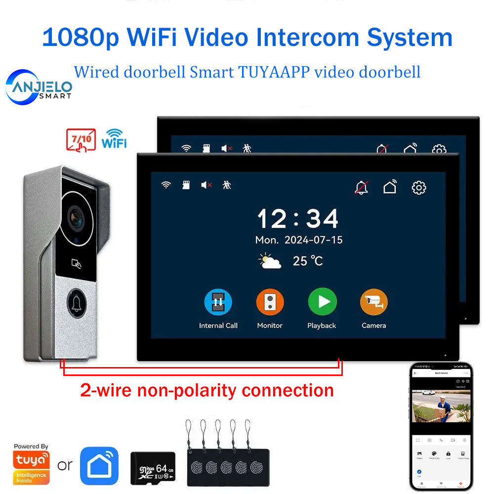 Home Security Cameras Uk - ANJIELO 10inch 2-Wire Visiophone Doorbell with