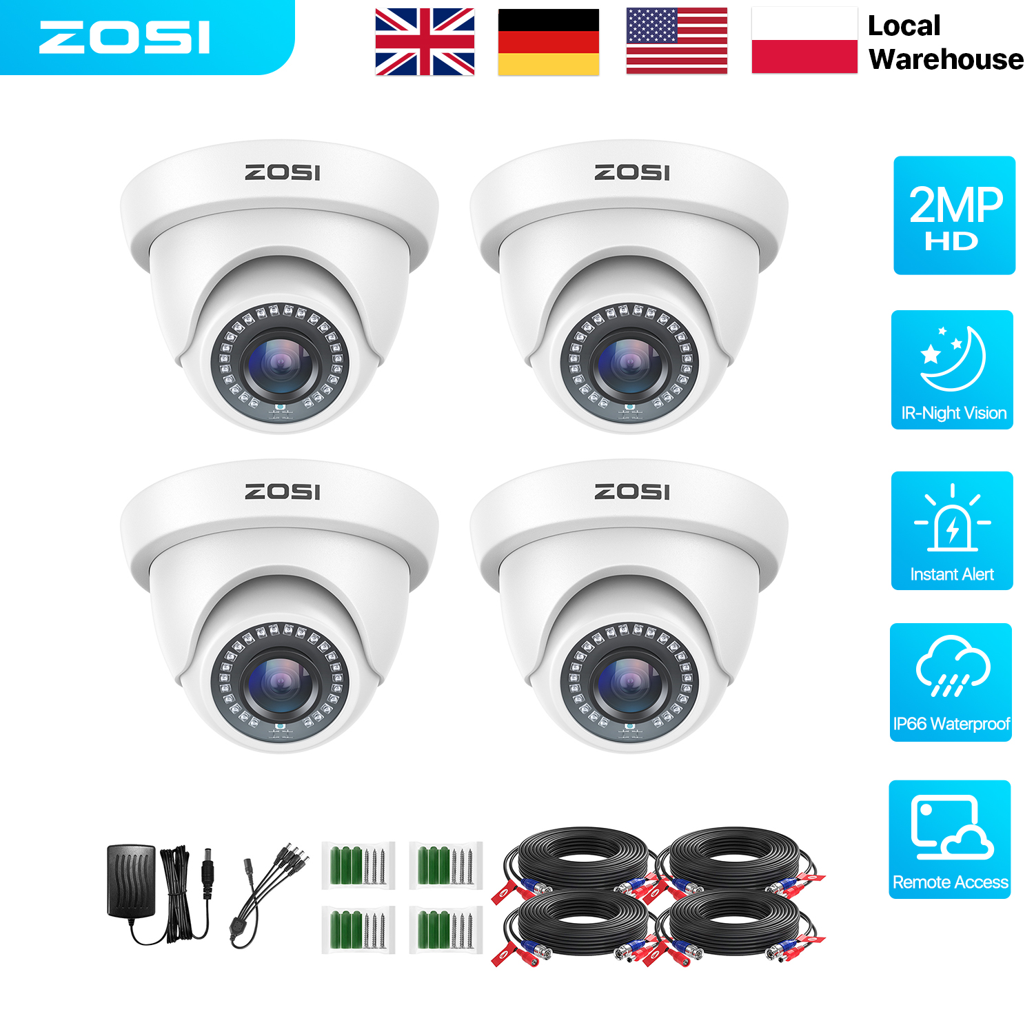 Home Security Cameras Uk - ZOSI 4 Pack 1080P 1920TVL HD-TVI